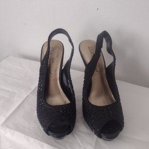 LULU TOWNSEND Black, embellished, sling back, peep toe heels